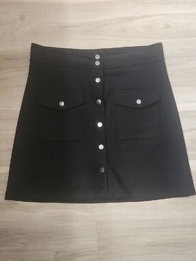 Philosophy Black Button-Front Mini Skirt with Flap Pockets